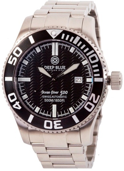Ocean Diver 500 - stål. Deep Blue dykkerur